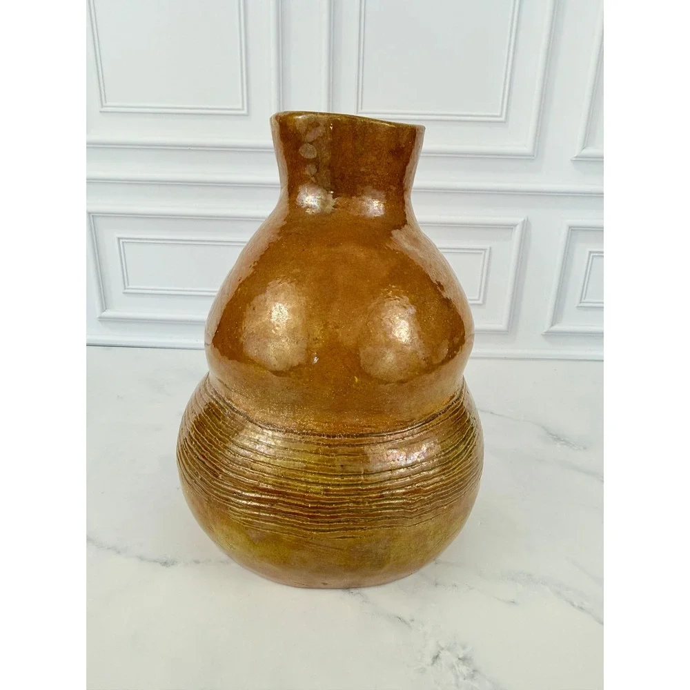 VTG Studio Pottery Gold Beehive Shape Honey Jar Vase Hand Thrown 8